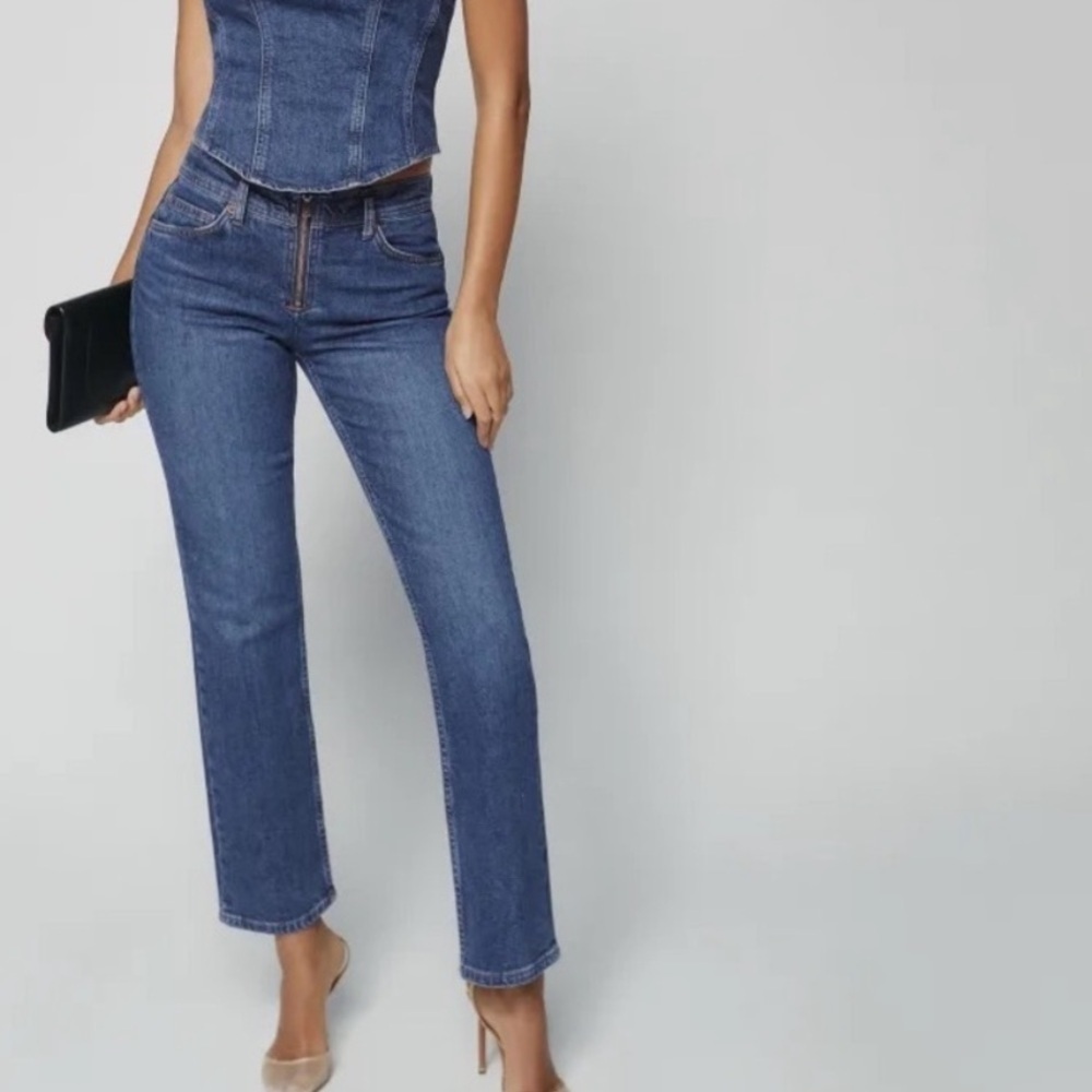 Reformation Julianna Exposed Zip Mid Rise Straight Leg Jeans in Mesa 28